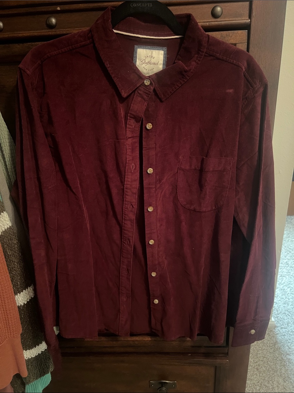 Jachs Girlfriend Corduroy Shirt in Burgundy
